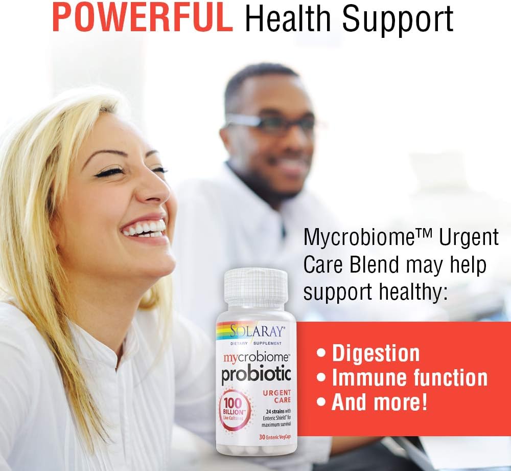 Solaray Mycrobiome Probiotic Urgent Care | Supports Digestion, Immune Function | 100 Billion CFU | 30 VegCaps