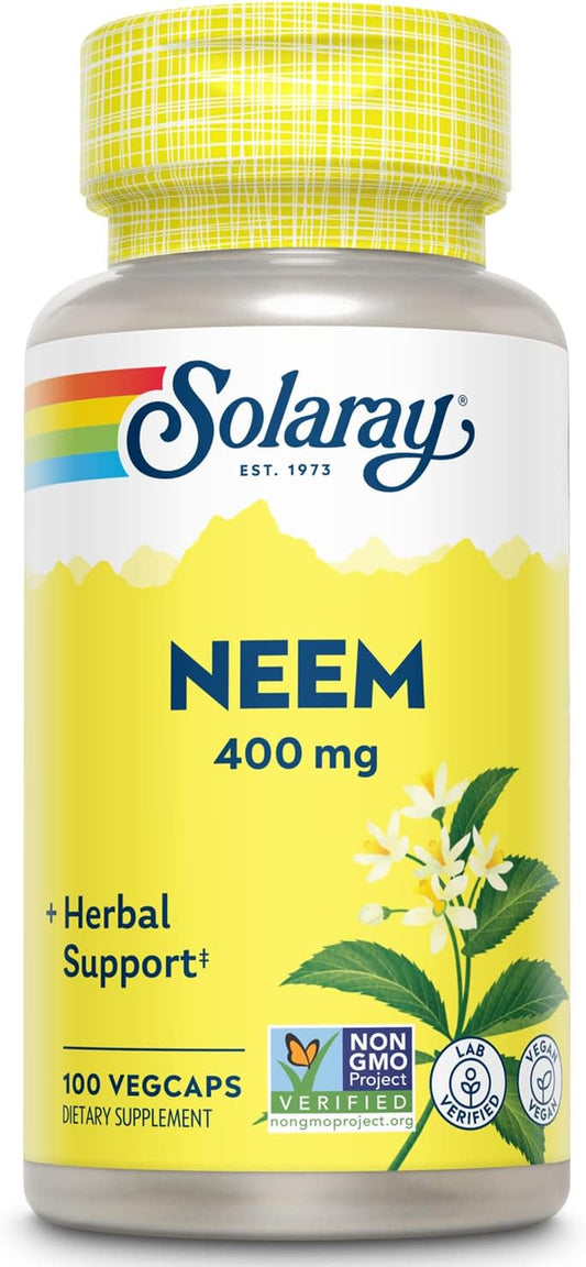 Solaray Neem Leaf Capsules - 400mg for Blood, Skin, & Immune Support - Non-GMO, Vegan, Lab Verified - 100 VegCaps
