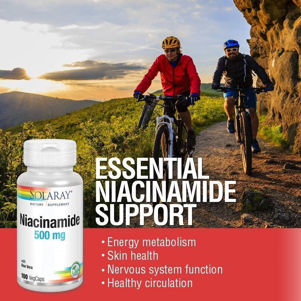 Solaray Niacinamide 500mg - 100 Vegetarian Capsules for Skin Health & Energy Boost