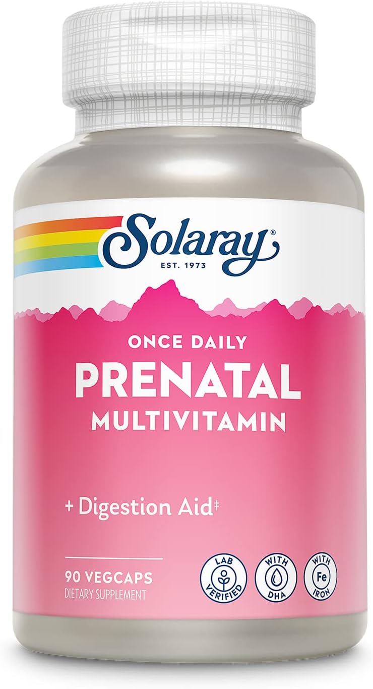Solaray Once Daily Prenatal Multivitamin with Iron, DHA, and Digestion Aid - 90 Servings, 90 VegCaps