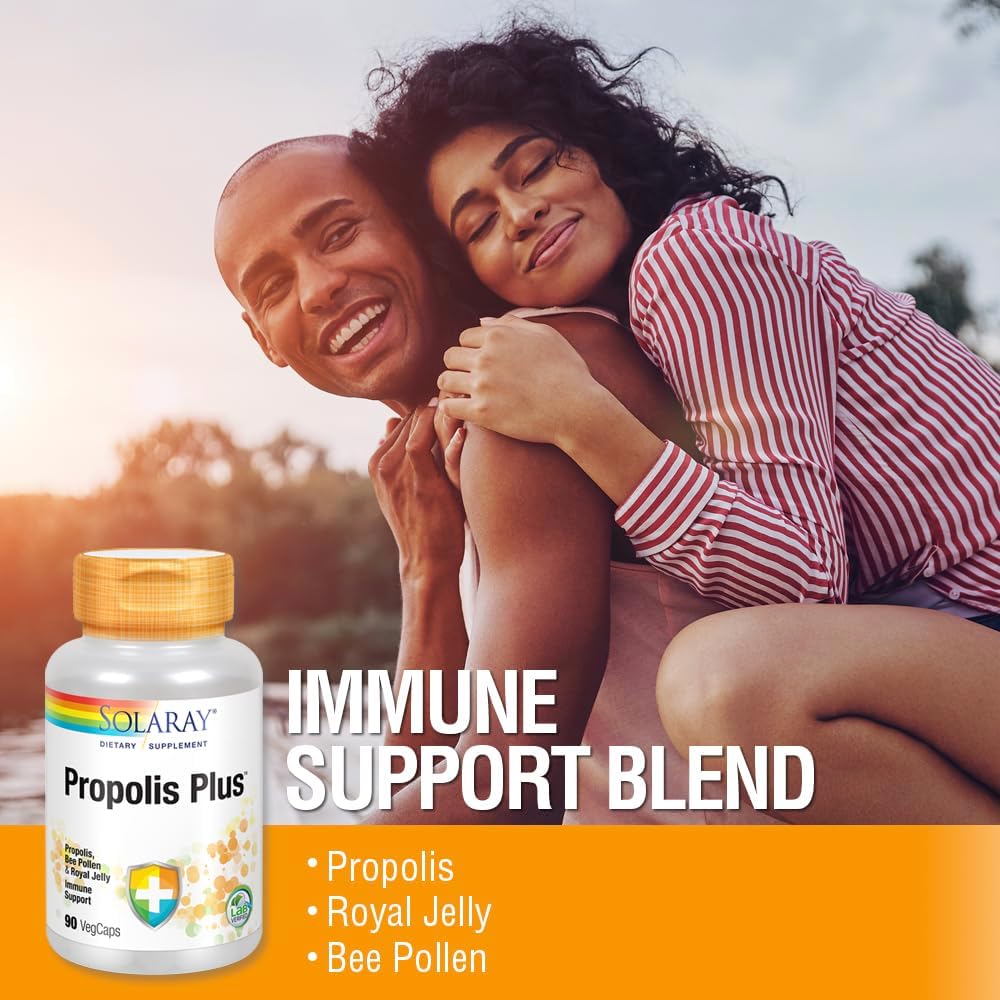 Solaray Propolis Plus Capsules - Immune System Support with Bee Propolis, Pollen, Royal Jelly - 90 VegCaps