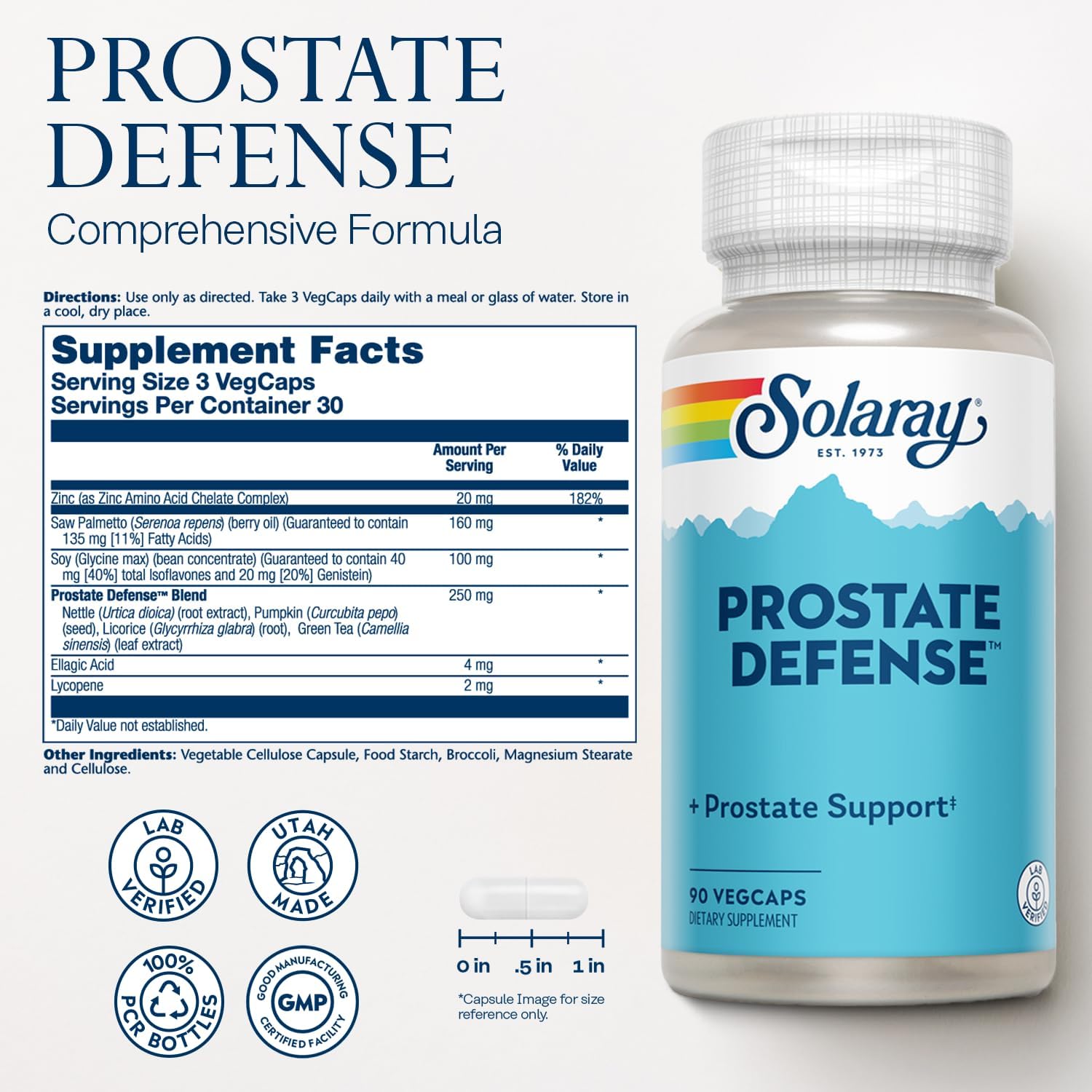 SOLARAY Prostate Defense Vegetarian Capsules - 90 Count Bottle