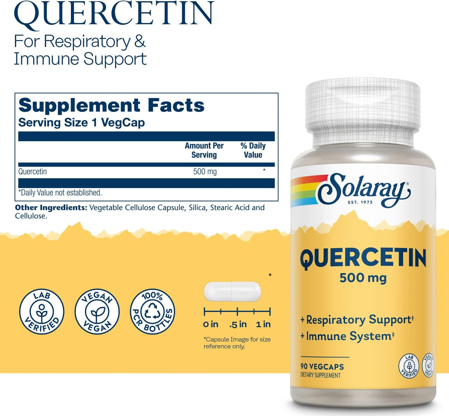 Solaray Quercetin 500mg - 180 Capsules (2 Pack) for Immune Support & Allergy Relief