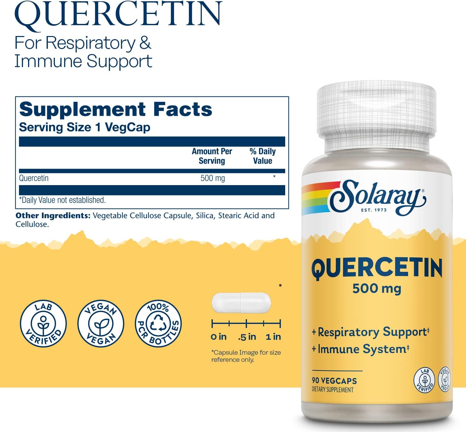 Solaray Quercetin 500mg - 180 Capsules (2 Pack) for Immune Support & Allergy Relief