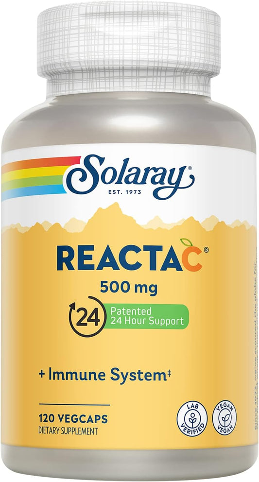 Solaray Reacta-C: 500mg Vitamin C + Bioflavonoids, Immune System Defense Supplement - 120 Capsules