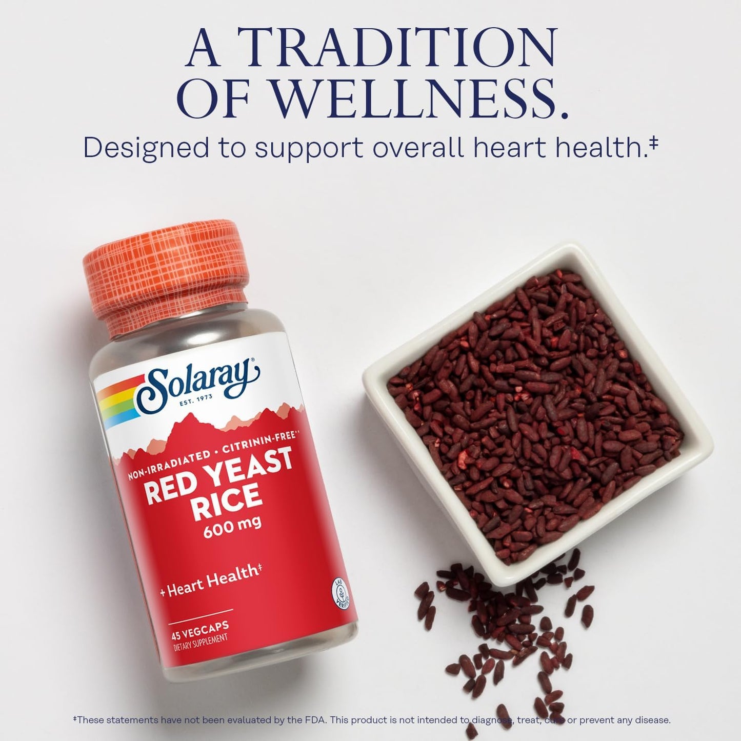 Solaray Red Yeast Rice 600mg VegCaps for System Support, Non-Irradiated, Lab Verified - 120 Count