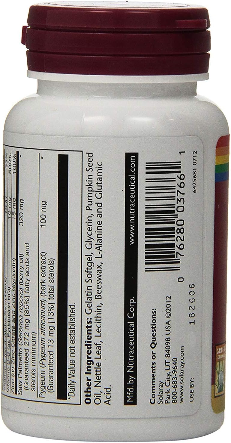 Solaray Saw Palmetto and Pygeum Softgel - Daily Supplement for Prostate Health - 60 Count