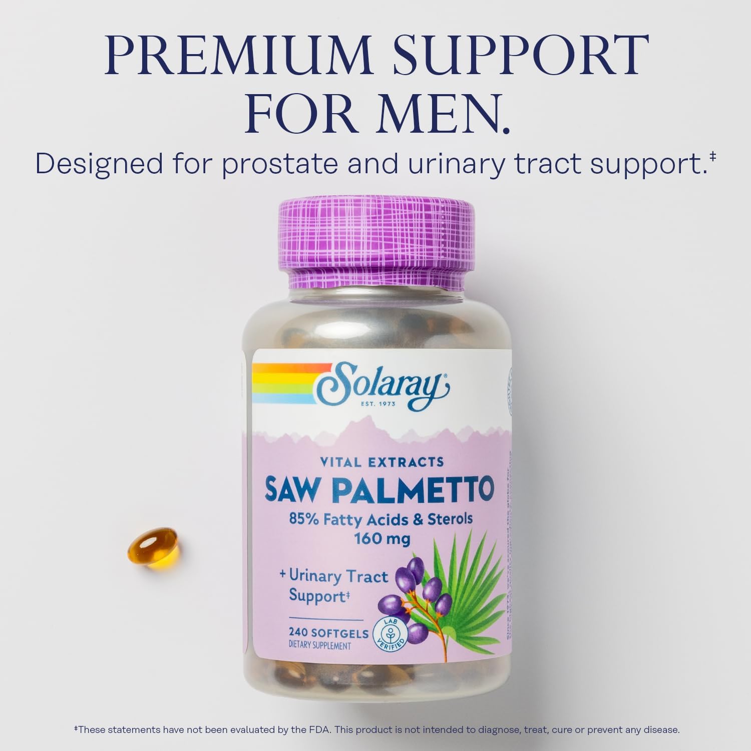 Solaray Saw Palmetto Extract Softgels - Supports Prostate Health & Urinary Tract - 136mg Fatty Acids - Lab Verified - 240 Servings