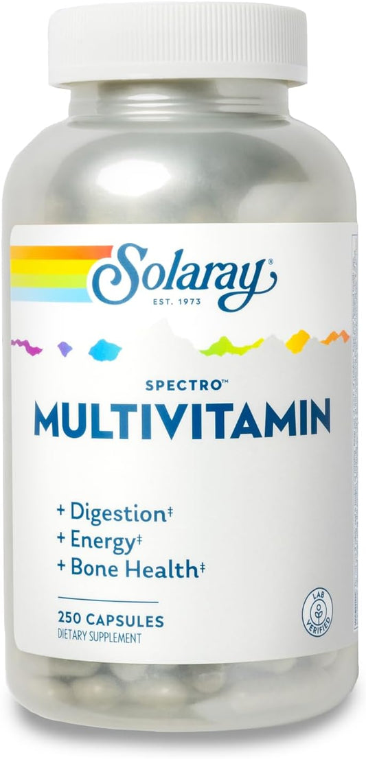 Solaray Spectro Multivitamin with Iron - Complete Multivitamin for Digestion, Energy, and Bone Health - Includes Calcium, Magnesium, Greens, Herbs, and Enzymes - 41 Servings, 250 Count