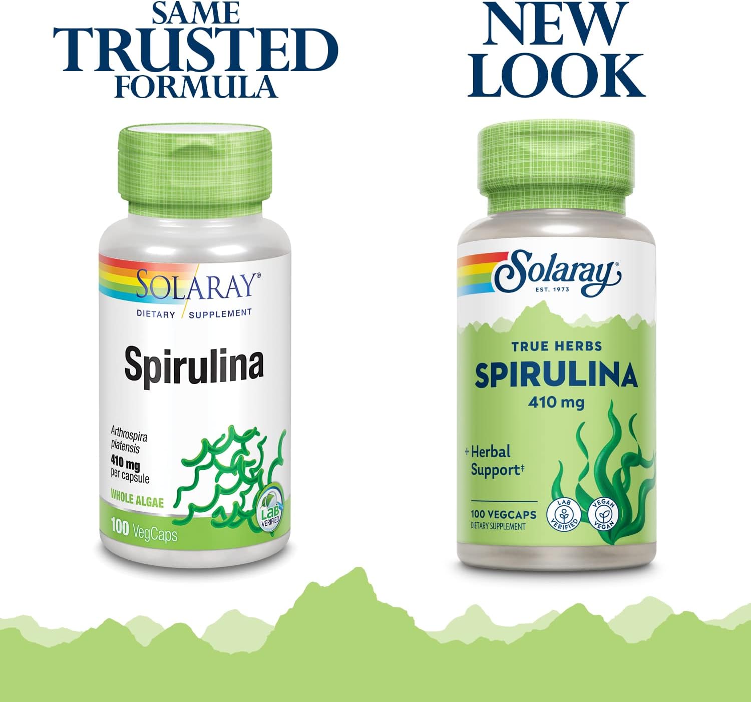 Solaray Spirulina Capsules - 410mg Algae Superfood for Energy & Health - 100 Count, 100 Servings