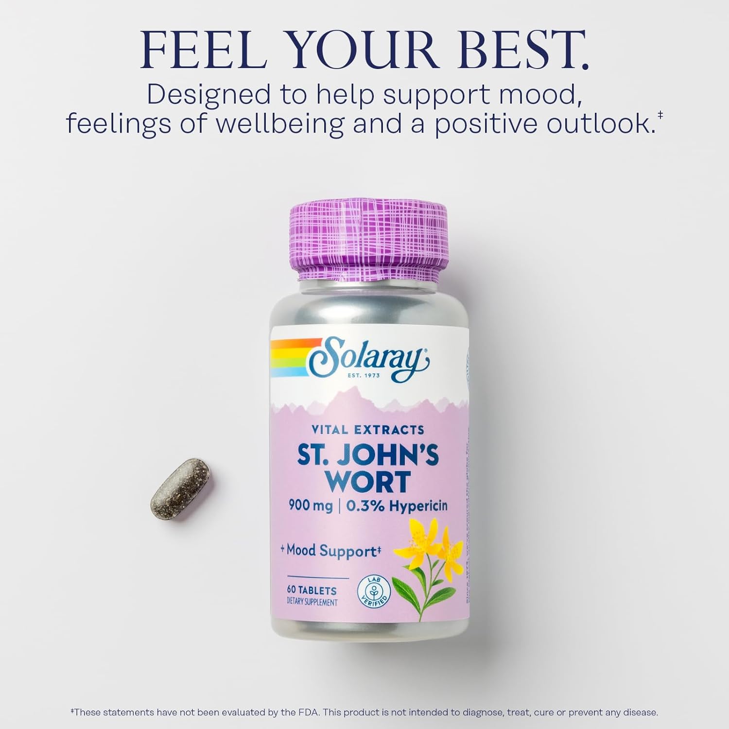 Solaray St. Johns Wort Aerial Extract 900mg - Mood & Brain Support - Non-GMO - 60 Tablets