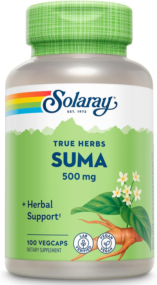 Solaray Suma Root Capsules - 500mg | Adaptogenic Herb for Stress & Immune Support | Plant Sterols | Non-GMO Vegan Formula | 100 Count