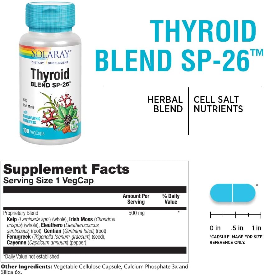 Solaray Thyroid Blend SP-26 | Herbal Formula with Cell Salt Nutrients | Supports Thyroid Health | Non-GMO, Vegan | 100 Servings | 100 VegCaps