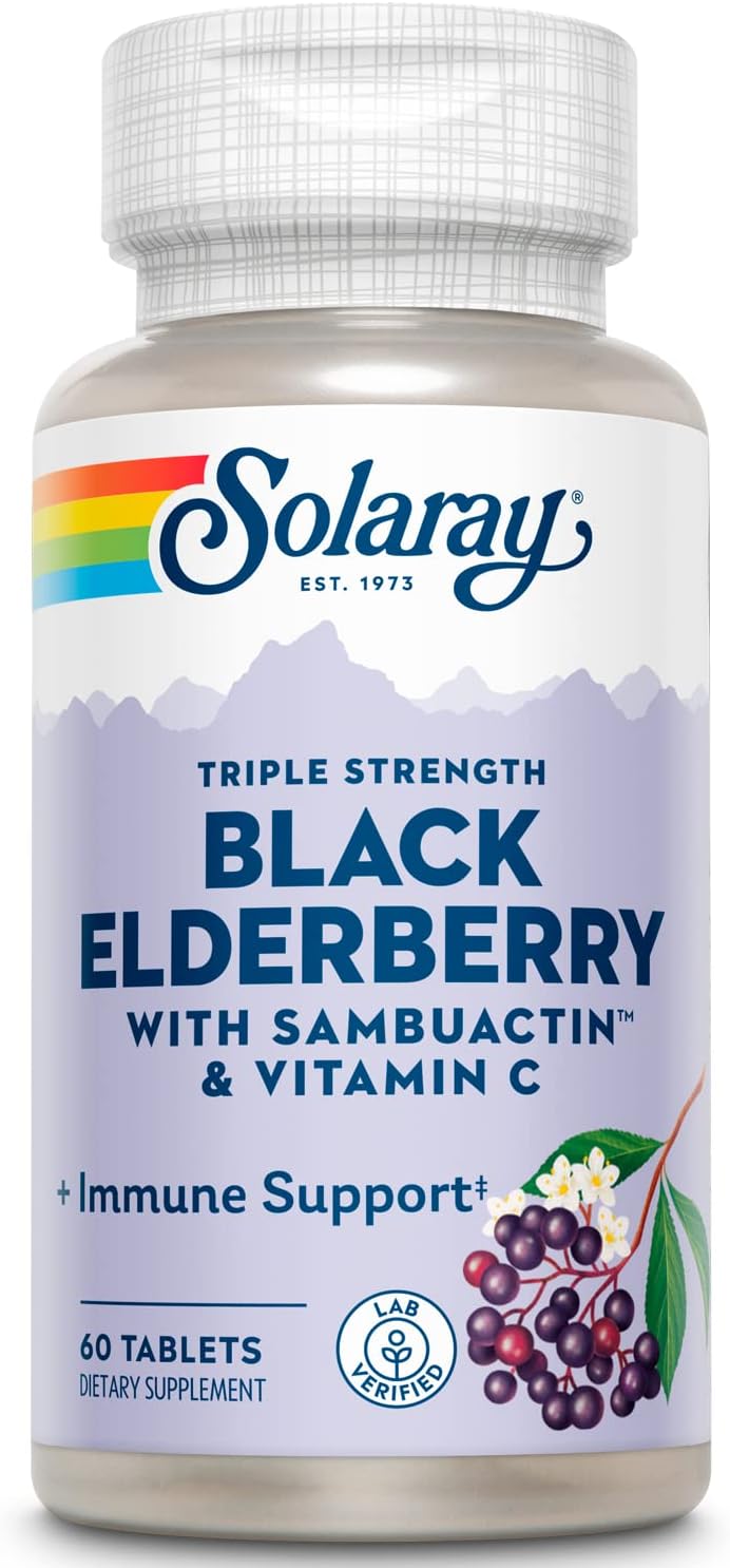 Solaray Triple Strength Sambuactin 1200 mg Tablets - 60 Tablets, Immune Support Formula with Elderberry