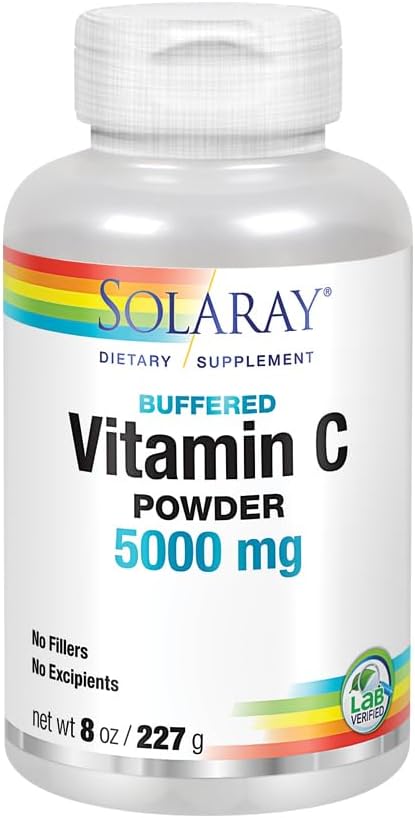 Solaray Vitamin C Crystalline Powder 5000mg | Buffered for Digestive Comfort | Supports Immune Health, Collagen Production & Antioxidant Defense | 8 oz Jar