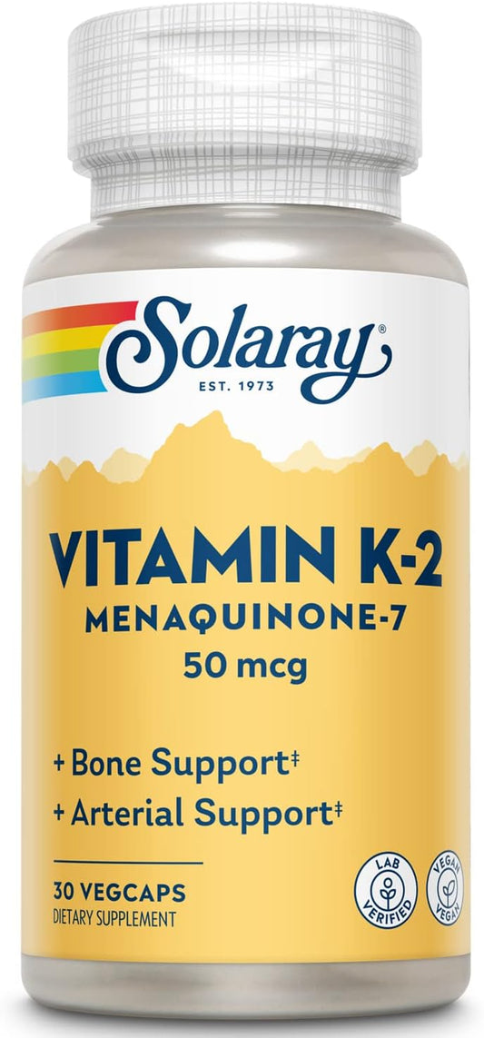 Solaray Vitamin K2 MK-7 50mcg Veg Capsules - 30 Count Bottle