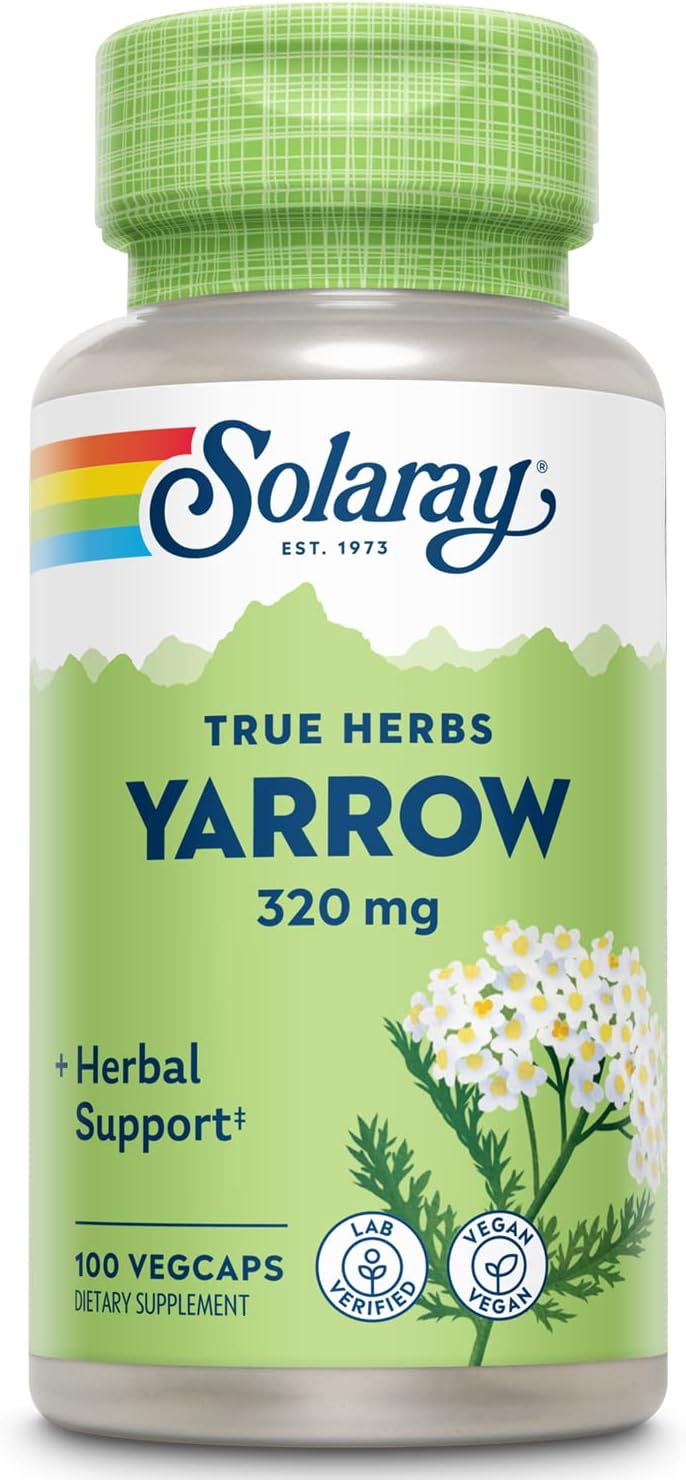 Solaray Yarrow 320mg VegCaps - Herbal Support for Appetite, Digestion, and Comfort - Lab Verified - 100 Servings