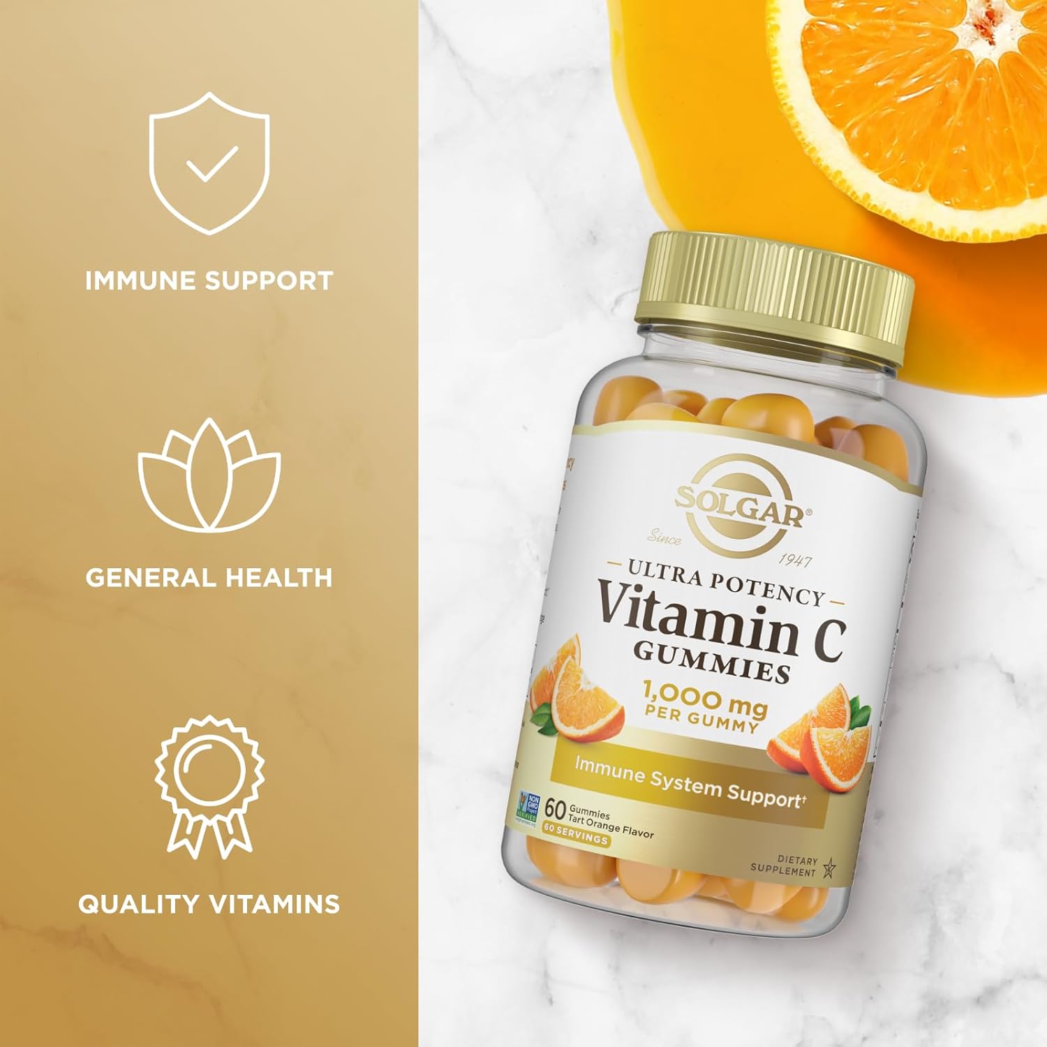 Solgar 1000mg Ultra Potency Vitamin C Gummies for Adults - Immune Support, Tart Orange Flavor, Vegan & Gluten Free - 2 Month Supply - BoostGo Australia