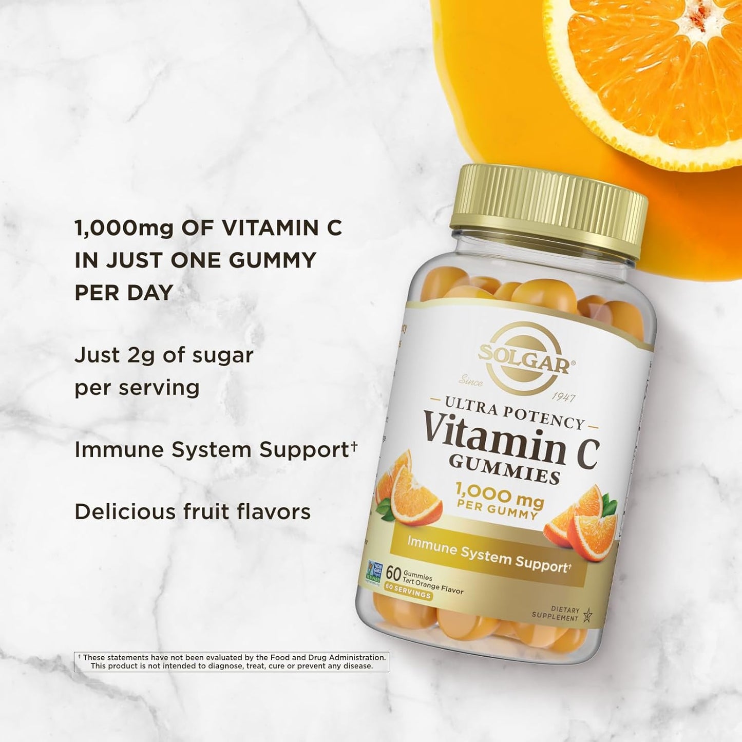 Solgar 1000mg Ultra Potency Vitamin C Gummies for Adults - Immune Support, Tart Orange Flavor, Vegan & Gluten Free - 2 Month Supply - BoostGo Australia