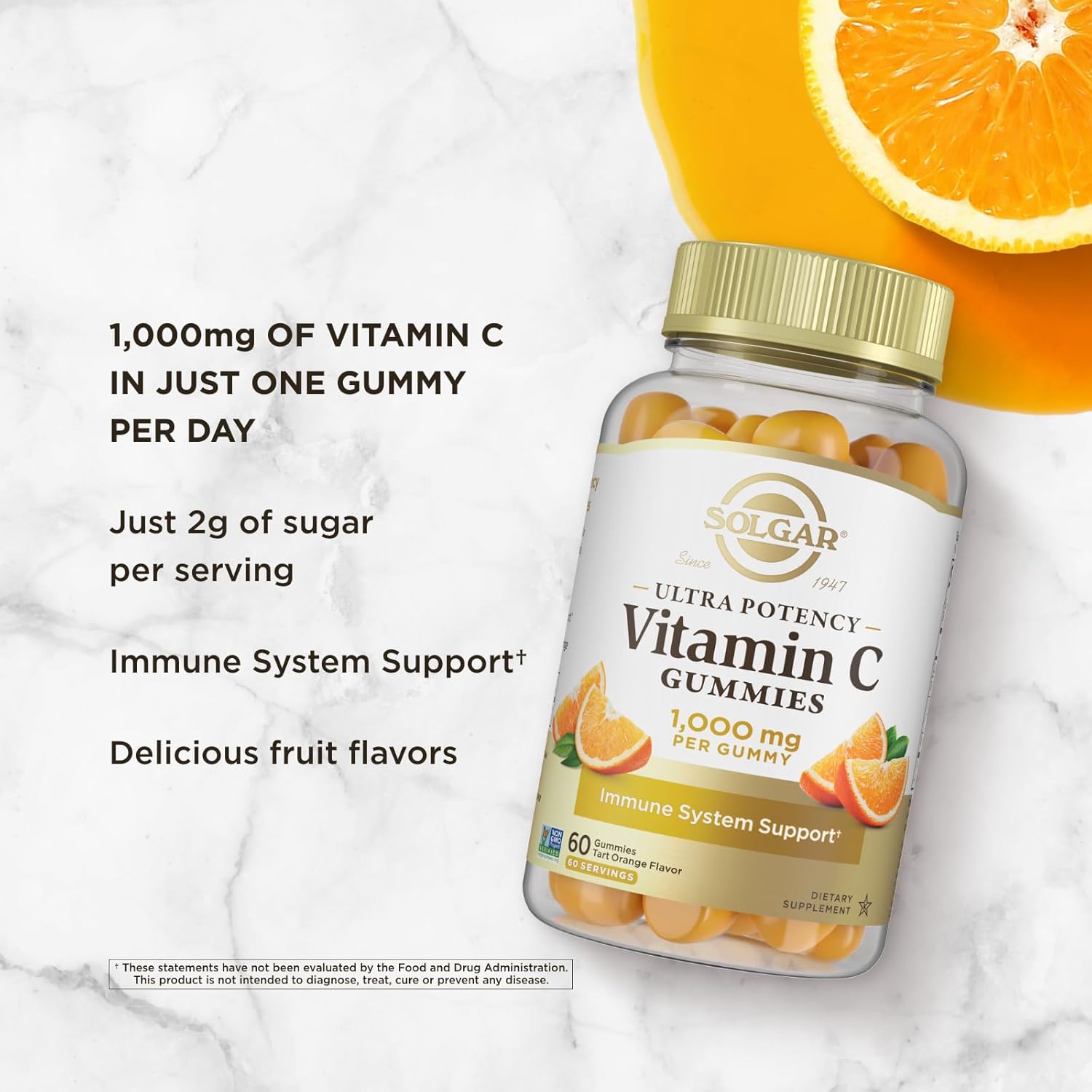 Solgar 1000mg Ultra Potency Vitamin C Gummies for Adults - Immune Support, Tart Orange Flavor, Vegan & Gluten Free - 2 Month Supply - BoostGo Australia