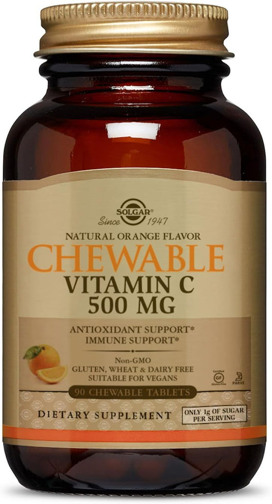 Solgar 500mg Vitamin C Chewable Tablets, Orange Flavor - 90 Count - Antioxidant & Immune System Support - Healthy Skin & Joint Support - Non GMO, Vegan, Gluten Free - 90 Servings