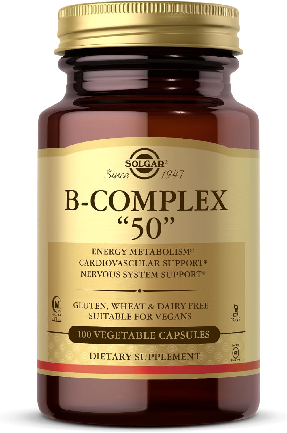 Solgar BComplex “50” Vegetable Capsules - Energy & Cardiovascular Support - NonGMO Vegan Gluten Free - 100 Count