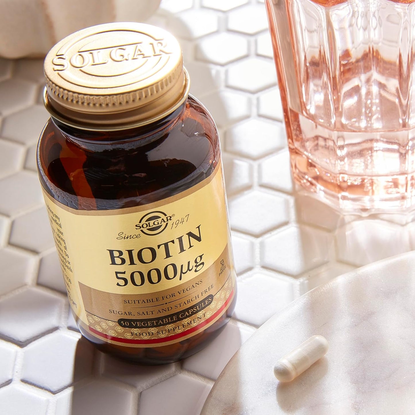 Solgar Biotin 5000 mcg Capsules - Promotes Healthy Skin, Nails & Hair - Non-GMO, Vegan, Gluten Free - 50 Servings
