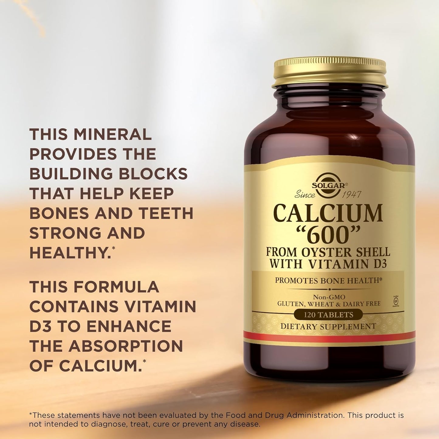 Solgar Calcium "600" Tablets with Vitamin D3 - 240 Count - Non-GMO, Gluten Free, Dairy Free - Oyster Shell Derived