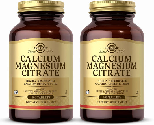 Solgar Calcium Magnesium Citrate Tablets - 100 Tablets x 2 Packs - Non-GMO, Vegan, Gluten Free, Kosher - 40 Servings