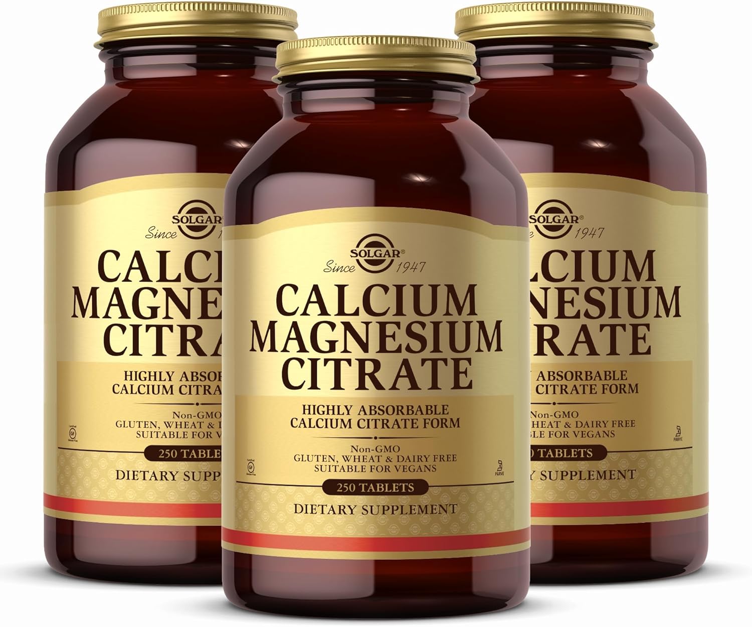 Solgar Calcium Magnesium Citrate Tablets - 750 Tablets, Pack of 3 - Non-GMO, Vegan, Gluten Free, Kosher - 450 Servings