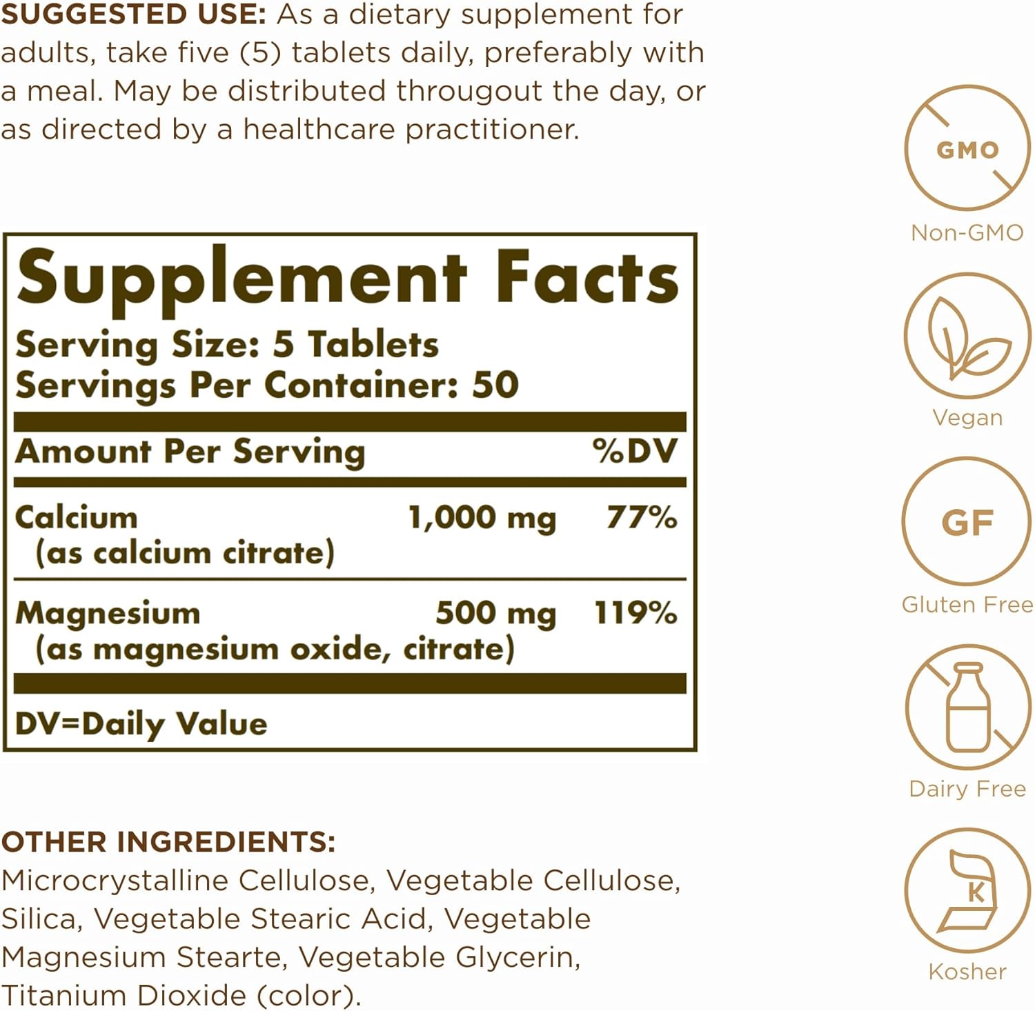 Solgar Calcium Magnesium Citrate Tablets - 750 Tablets, Pack of 3 - Non-GMO, Vegan, Gluten Free, Kosher - 450 Servings