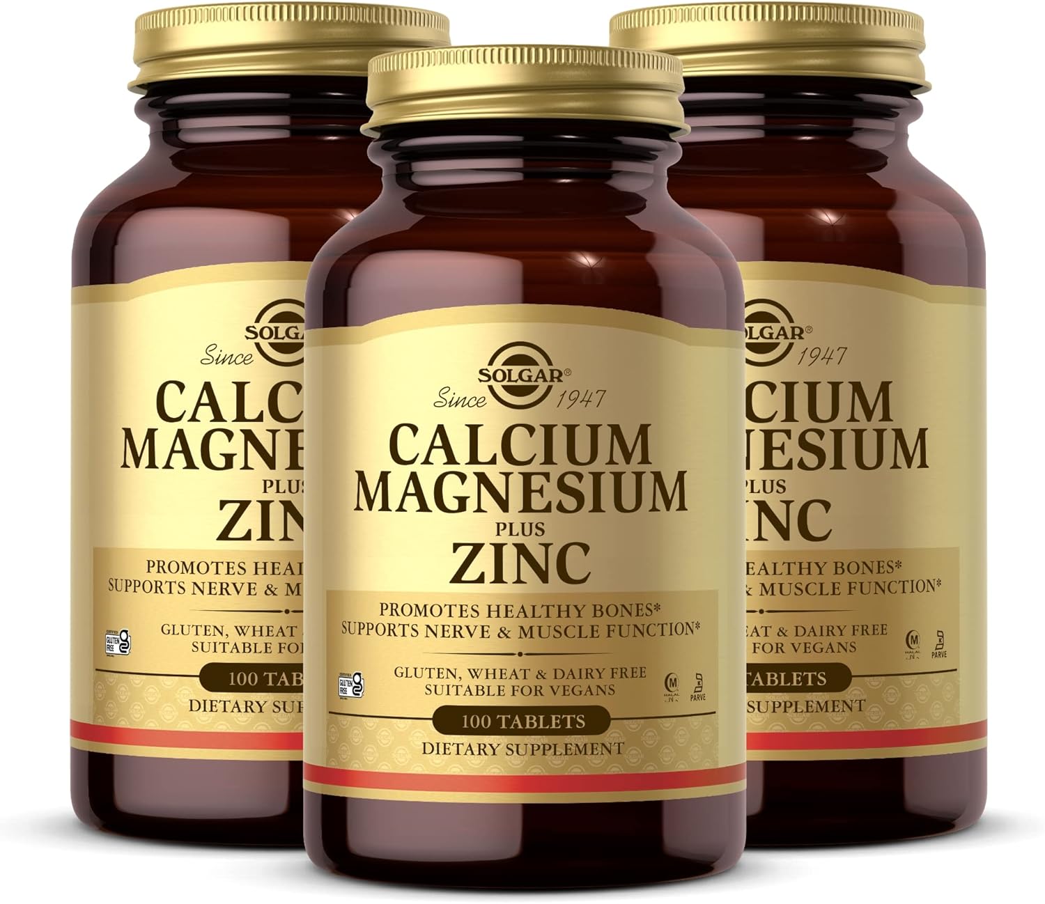 Solgar Calcium Magnesium Zinc Tablets - 300 Count - Supports Bone Health, Nerve & Muscle Function - Non-GMO, Vegan, Gluten-Free - 100 Servings