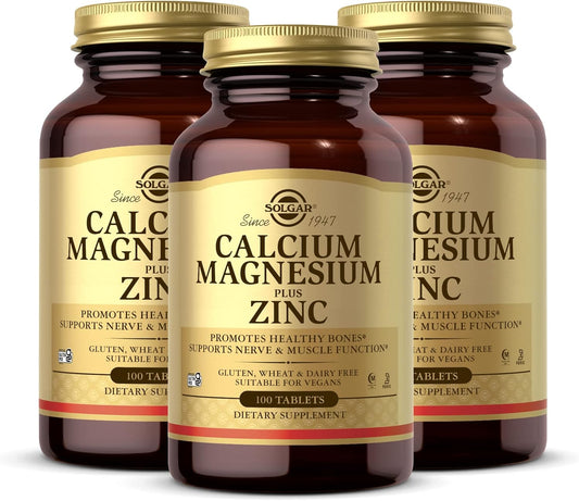 Solgar Calcium Magnesium Zinc Tablets - 300 Count - Supports Bone Health, Nerve & Muscle Function - Non-GMO, Vegan, Gluten-Free - 100 Servings