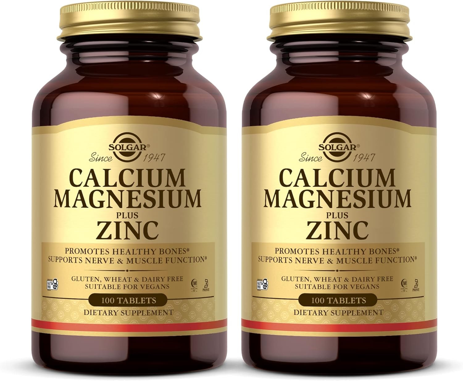 Solgar Calcium Magnesium Zinc Tablets x 200 - Bone Health, Nerve & Muscle Support - Non-GMO, Vegan, Gluten-Free - 66 Servings