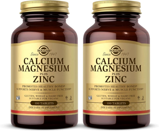 Solgar Calcium Magnesium Zinc Tablets x 200 - Bone Health, Nerve & Muscle Support - Non-GMO, Vegan, Gluten-Free - 66 Servings