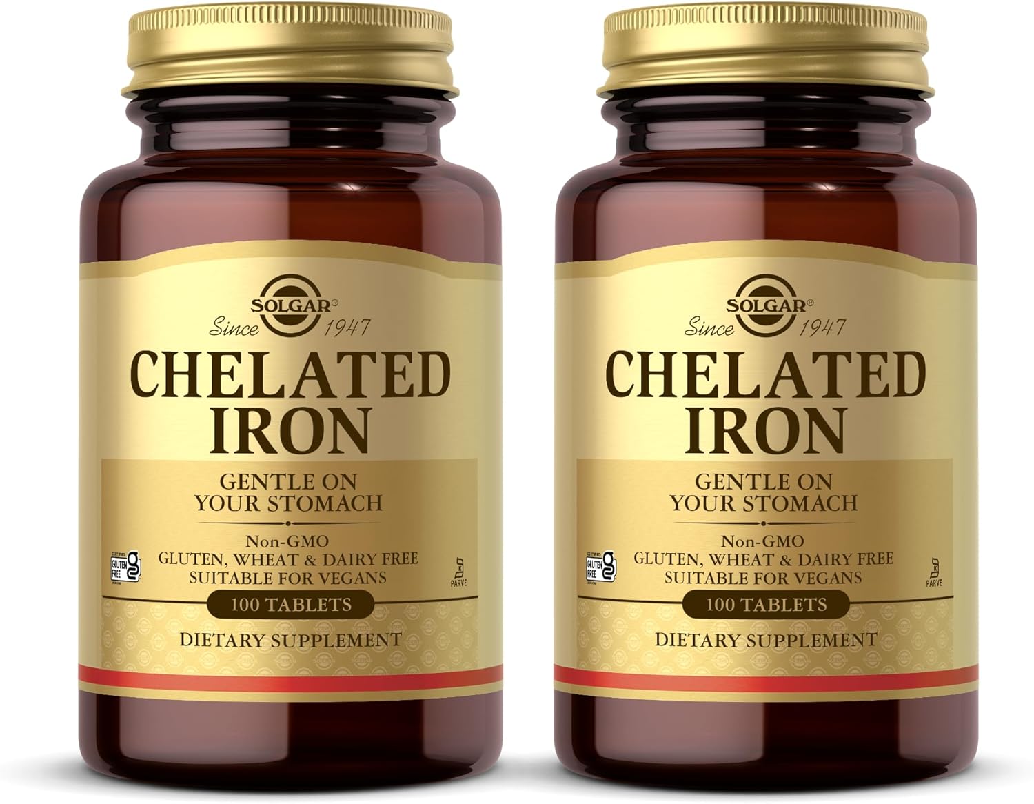 Solgar Chelated Iron Tablets 100 Count - 2 Pack for Promoting Red Blood Cell Production and Healthy Energy