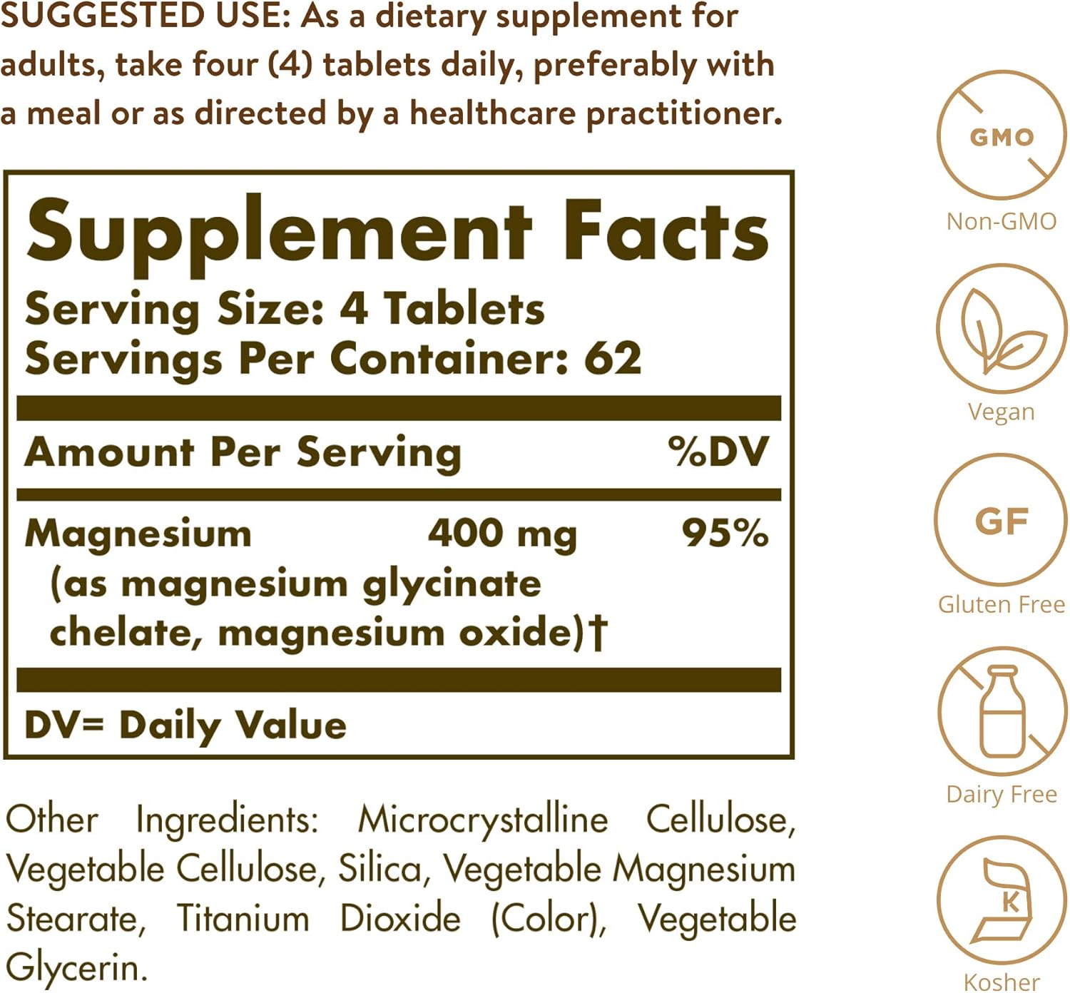 Solgar Chelated Magnesium Tablets - Supports Nerve & Muscle Function, Bone Health - Non-GMO, Vegan, Gluten Free - 62 Servings - BoostGo Australia