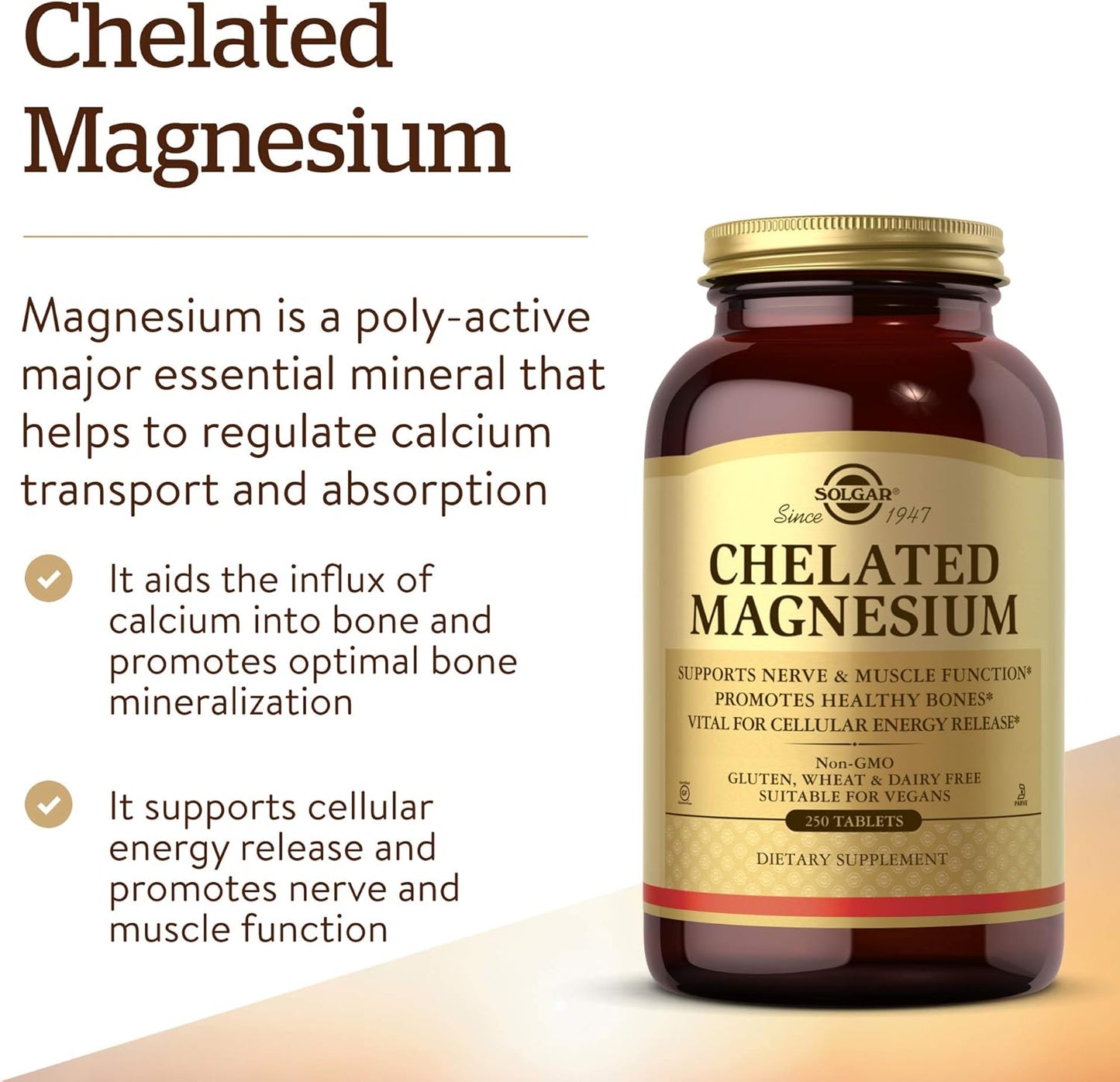 Solgar Chelated Magnesium Tablets - Supports Nerve & Muscle Function, Bone Health - Non-GMO, Vegan, Gluten Free - 62 Servings - BoostGo Australia