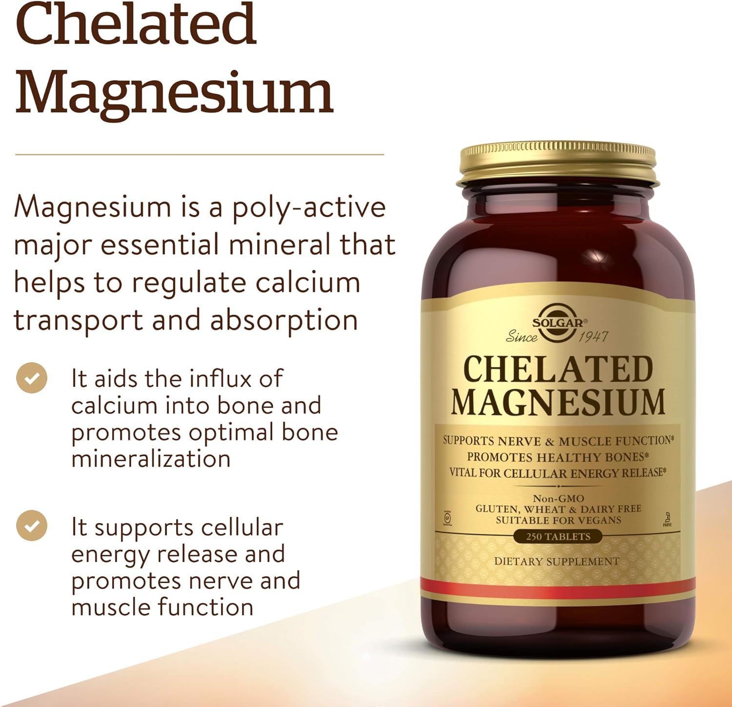 Solgar Chelated Magnesium Tablets - Supports Nerve & Muscle Function, Bone Health - Non-GMO, Vegan, Gluten Free - 62 Servings - BoostGo Australia