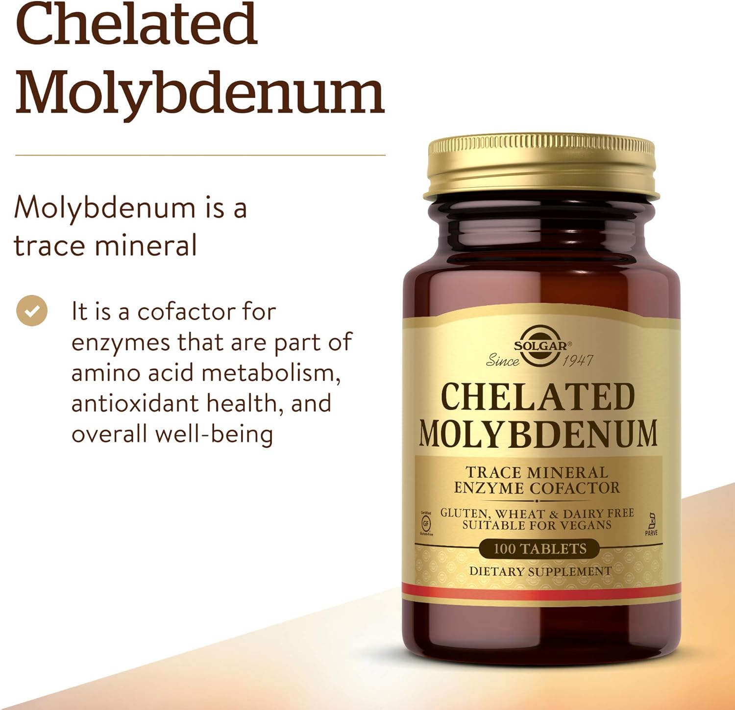 Solgar Chelated Molybdenum Supplement Tablets - 100 Count