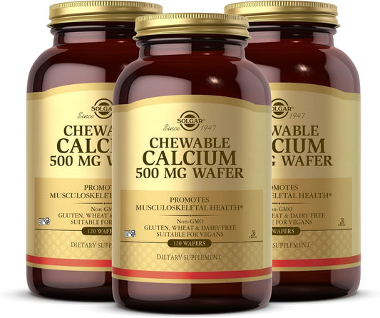 Solgar Chewable Calcium 500 mg - 360 Wafers, Pack of 3 - Supports Musculoskeletal Health - Non-GMO, Vegan, Gluten, Wheat & Dairy Free - 180 Servings