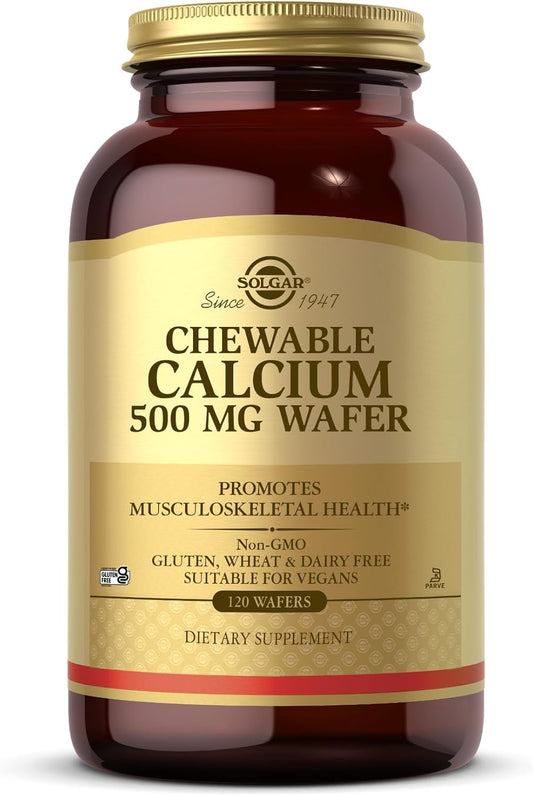 Solgar Chewable Calcium Wafers 500 mg - 120 Count - Supports Musculoskeletal Health - Non-GMO, Vegan, Gluten & Dairy Free