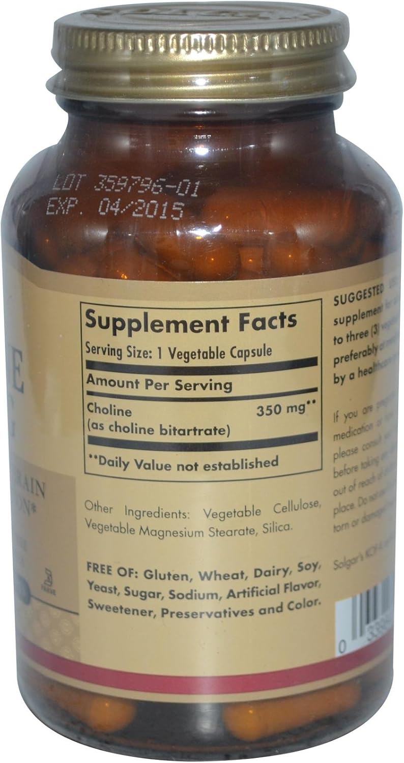 Solgar Choline 350mg Capsules - 100 Count - Vegetarian-friendly Formula