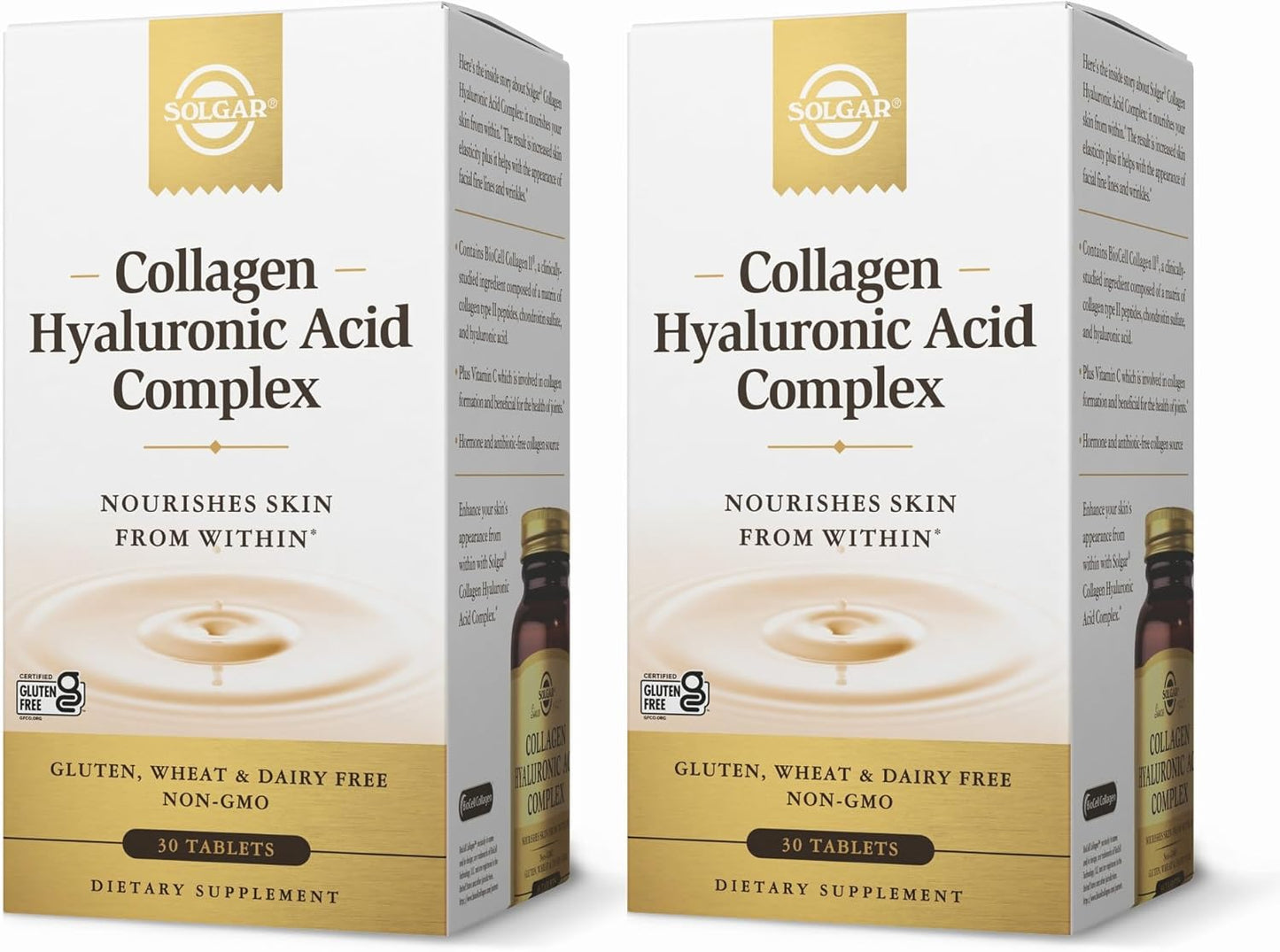 Solgar Collagen Hyaluronic Acid Complex Tablets - Pack of 2, 30 Tablets Each - Non-GMO, Gluten Free, Dairy Free - 60 Servings