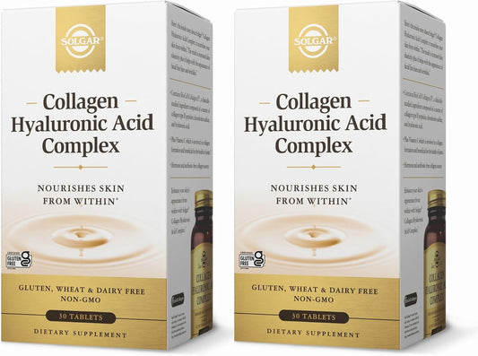 Solgar Collagen Hyaluronic Acid Complex Tablets - Pack of 2, 30 Tablets Each - Non-GMO, Gluten Free, Dairy Free - 60 Servings
