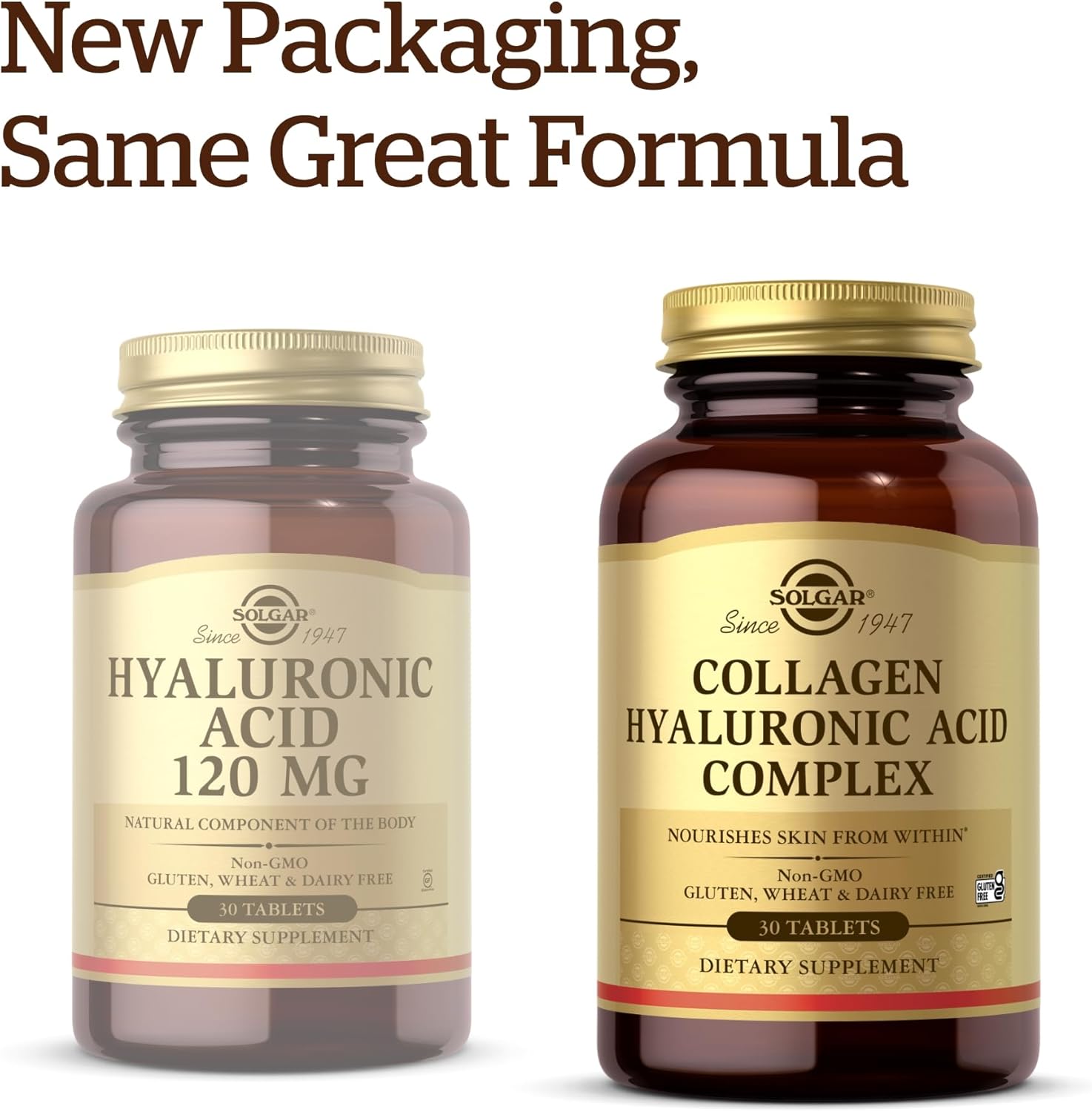 Solgar Collagen Hyaluronic Acid Complex Tablets - Pack of 2, 30 Tablets Each - Non-GMO, Gluten Free, Dairy Free - 60 Servings