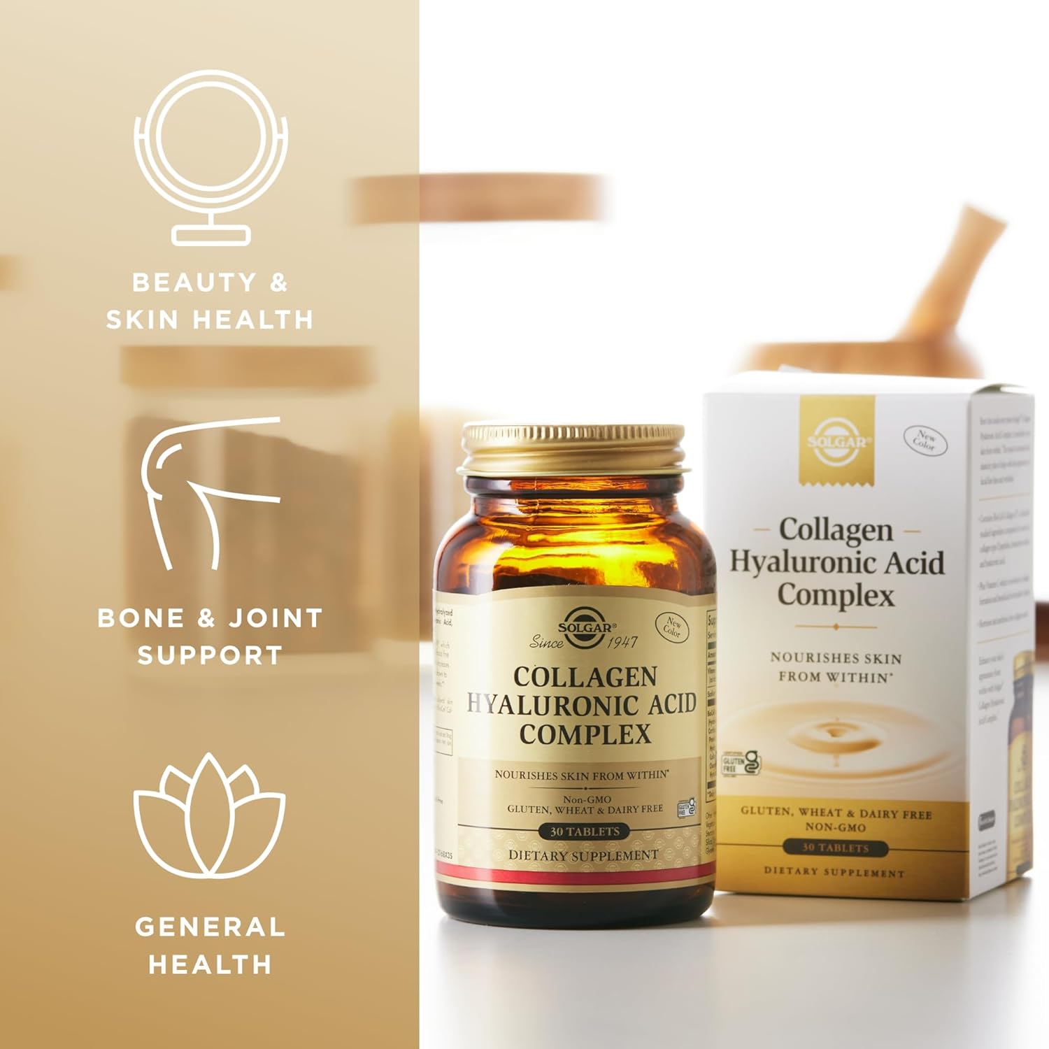 Solgar Collagen Hyaluronic Acid Complex Tablets - Pack of 2, 30 Tablets Each - Non-GMO, Gluten Free, Dairy Free - 60 Servings