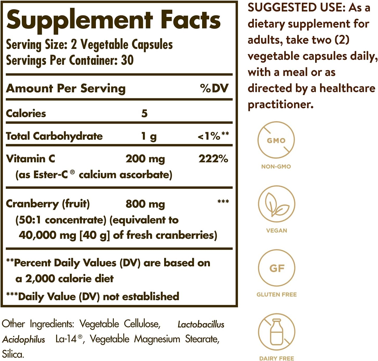Solgar Cran Flora Capsules with Probiotics, Ester-C, and Cranberry Powder - Supports Urinary Tract, Immune, and Intestinal Health - Non-GMO, Vegan, Gluten-Free, Dairy-Free - 60 Veggie Capsules