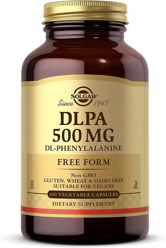 Solgar DLPA 500 mg Capsules - Free Form DL-Phenylalanine for Central Nervous System Support - Vegan, Gluten Free, Dairy Free, Kosher - 100 Servings
