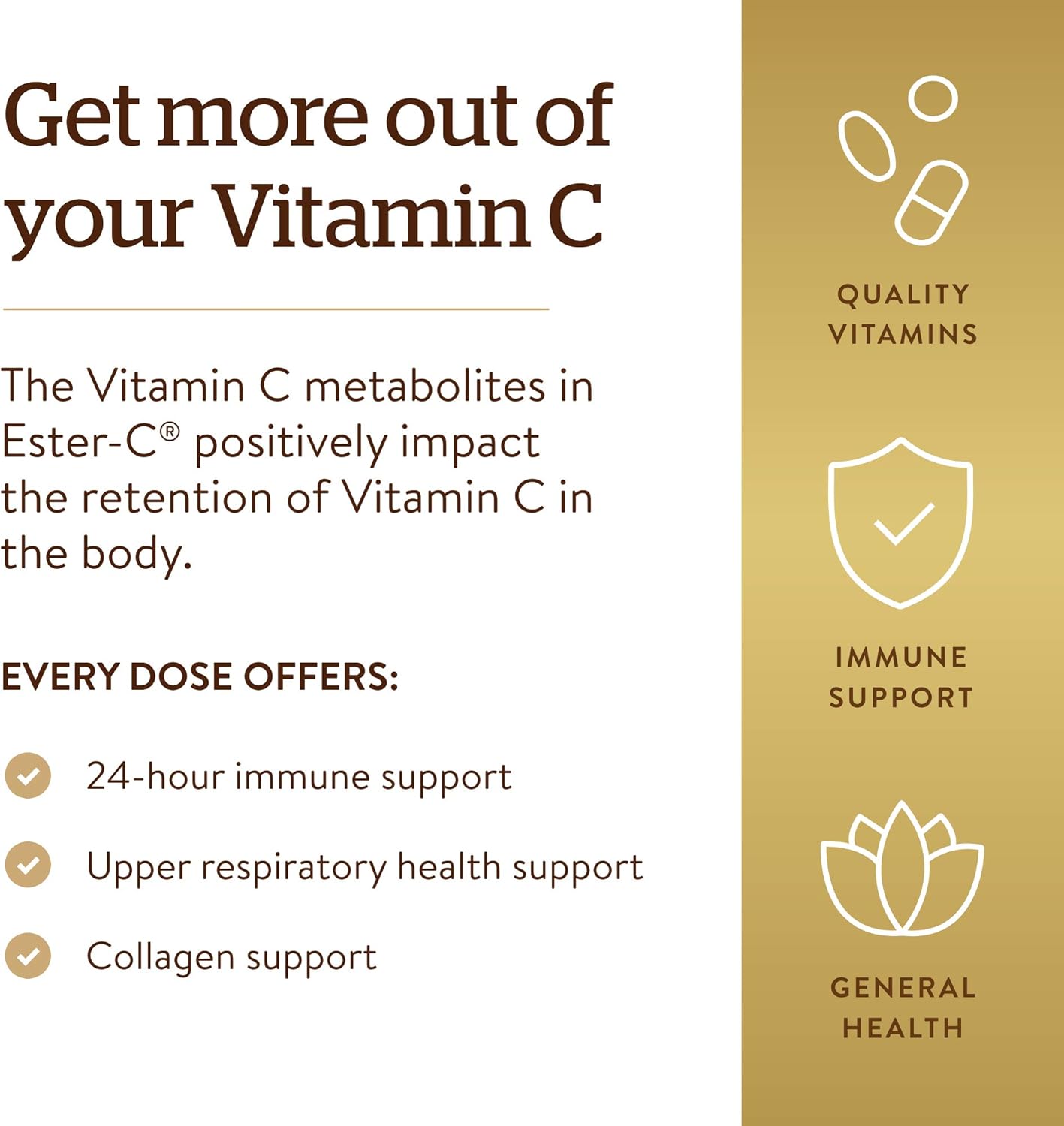 Solgar Ester-C Plus 1000mg Vitamin C Capsules with Citrus Bioflavonoids - Gentle & Non Acidic Immune Support for 24 Hours - Non-GMO, Gluten Free - 100 Servings